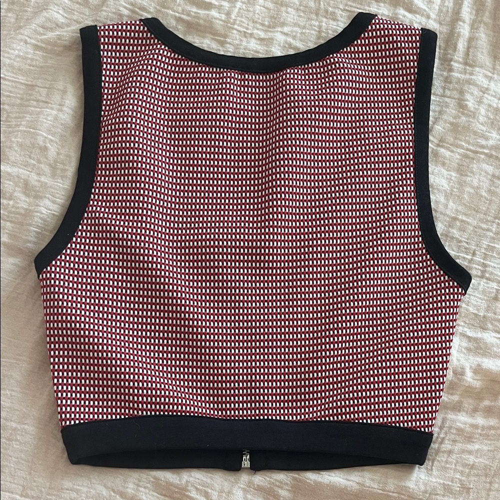 ZARA Red and Black Zip-Front Cropped Tank - Picture 3 of 4
